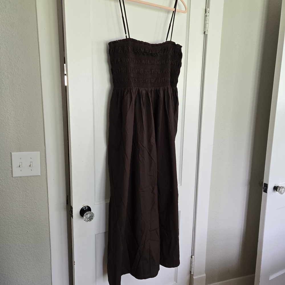 LOFT Smocked Maxi Dress in Dark Brown